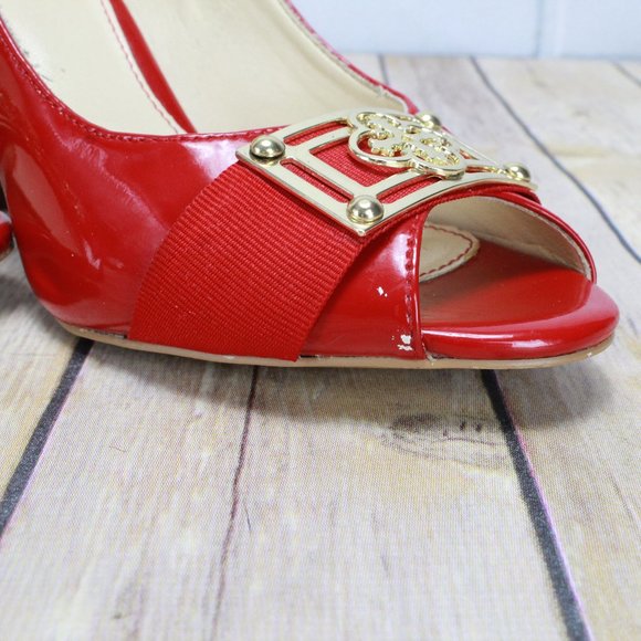 ISOLA Red Peep Toe High Heels Sandals Size 6.5 - Picture 8 of 8